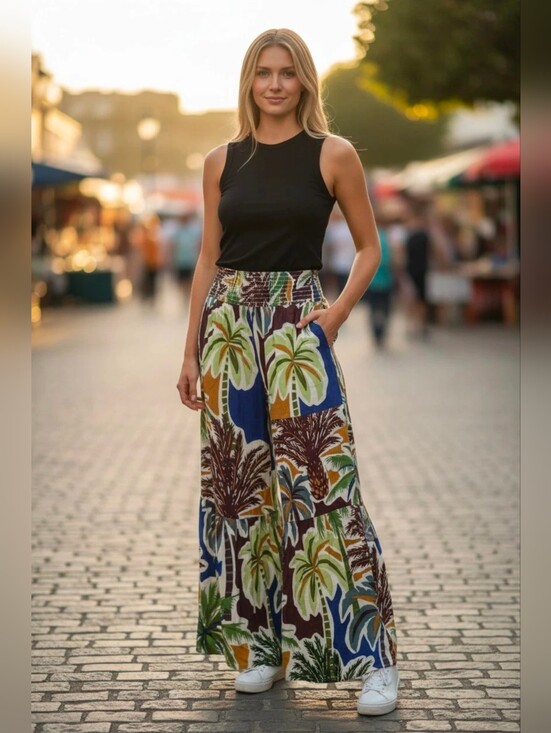 True Destinations Pants - True Destinations Resort Wear Flare Pants Beach Blue Green Small New